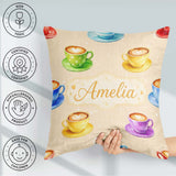 Custom Name Colorful Coffee Latte Cappuccino Seamless Pattern Square Filled Cushion Throw Pillow Sofa Bed Home Decor Zip Washable UK Made