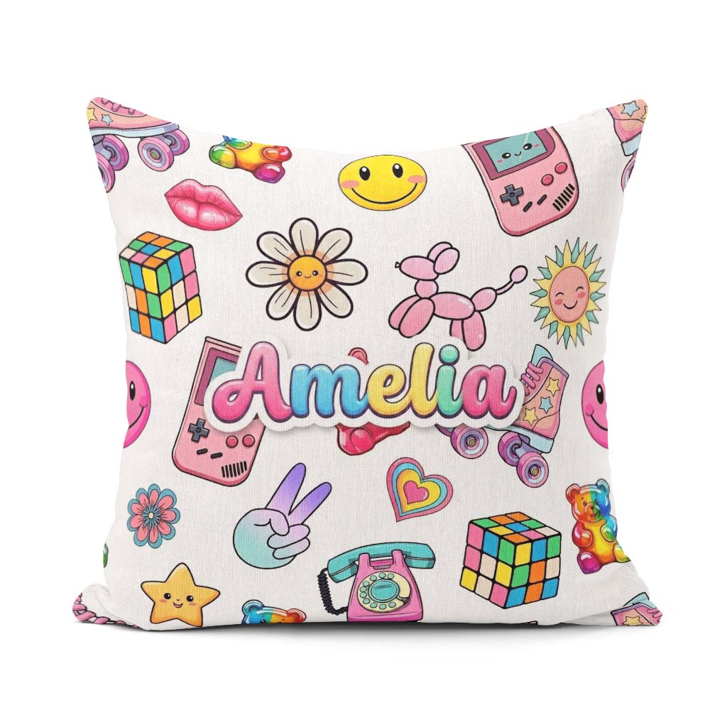 Custom Name Gummy Bear Rainbow Roller Skate Lightning Background Square Filled Cushion Throw Pillow Sofa Bed Home Decor Zip Washable UK Made
