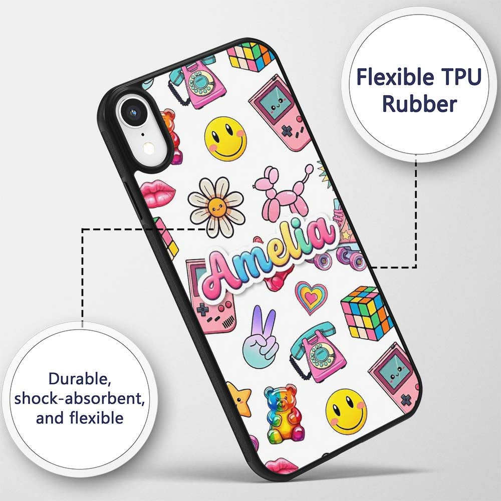 Gummy Bear Rainbow Roller Skate Lightning Grey Custom Name Protective Phone Case Mobile Cover Durable Everyday Smartphone Shock Resistant