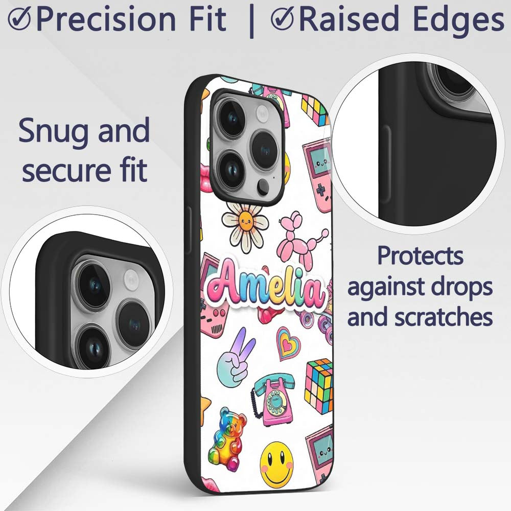 Gummy Bear Rainbow Roller Skate Lightning Grey Custom Name Protective Phone Case Mobile Cover Durable Everyday Smartphone Shock Resistant