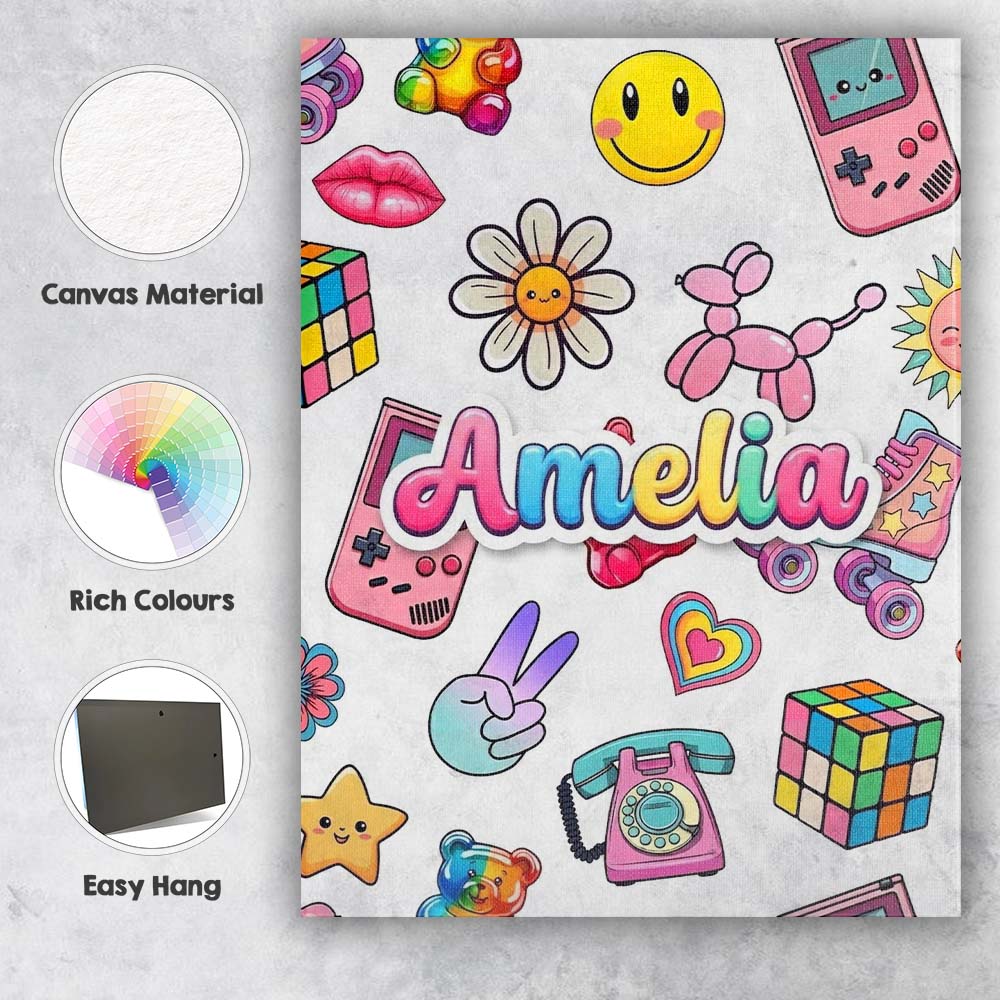 Personalised Name Gummy Bear Rainbow Roller Custom  Bespoke Interior Contemporary Canvas Wall Art Print Decor Picture Ready to Hang