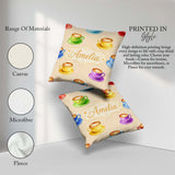 Custom Name Colorful Coffee Latte Cappuccino Seamless Pattern Square Filled Cushion Throw Pillow Sofa Bed Home Decor Zip Washable UK Made