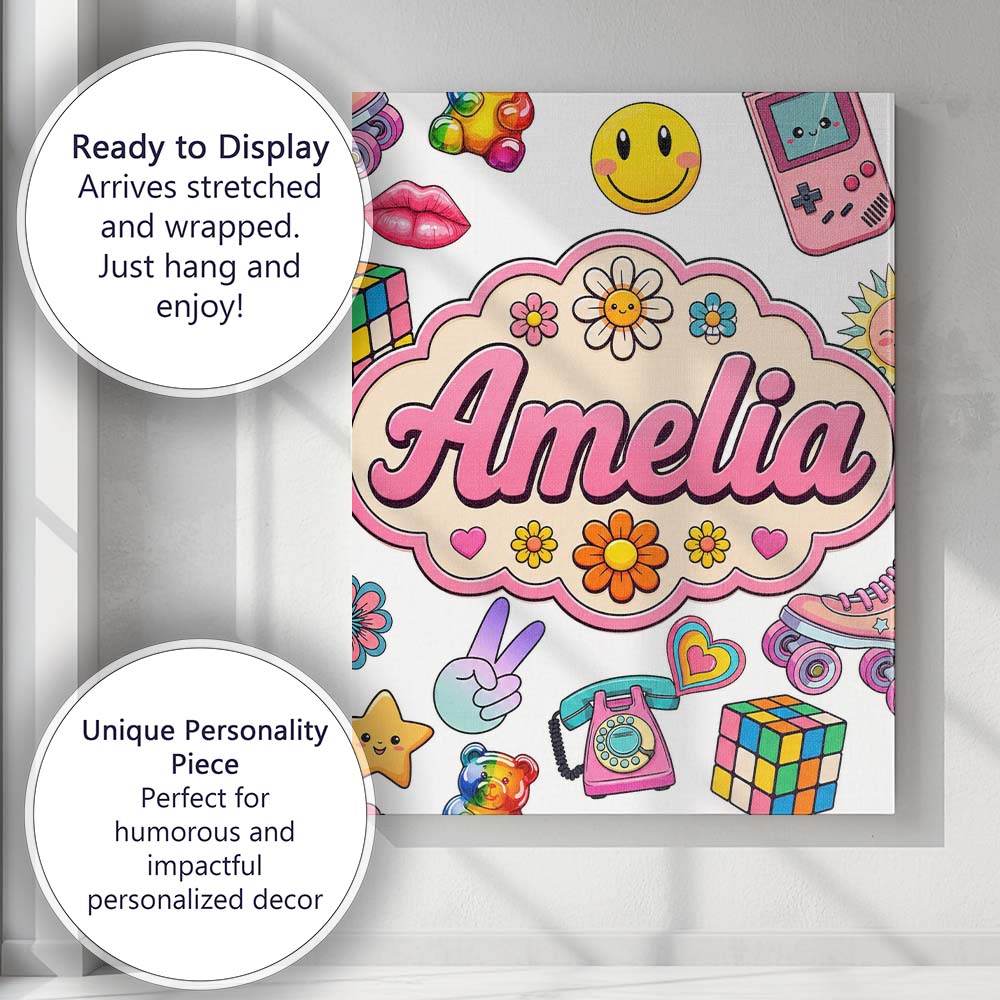 Personalised Name Gummy Bear Rainbow Roller Custom  Bespoke Interior Contemporary Canvas Wall Art Print Decor Picture Ready to Hang