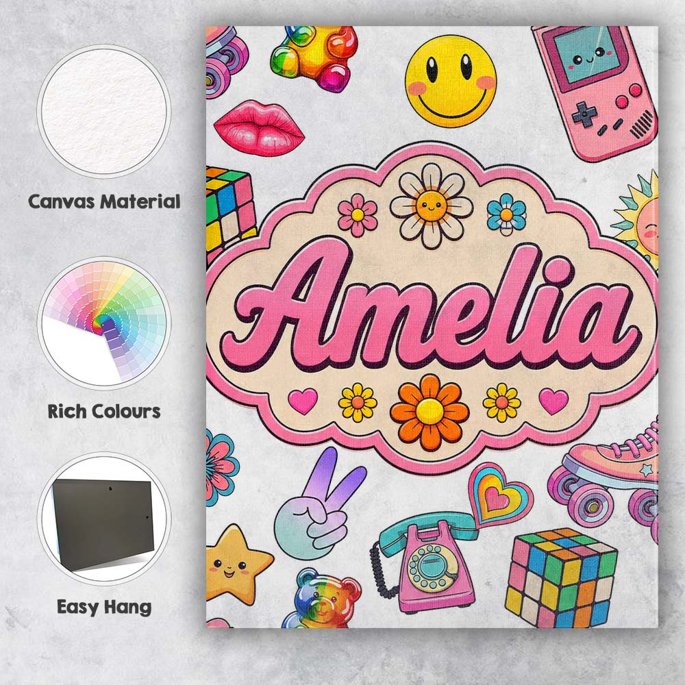 Personalised Name Gummy Bear Rainbow Roller Custom  Bespoke Interior Contemporary Canvas Wall Art Print Decor Picture Ready to Hang