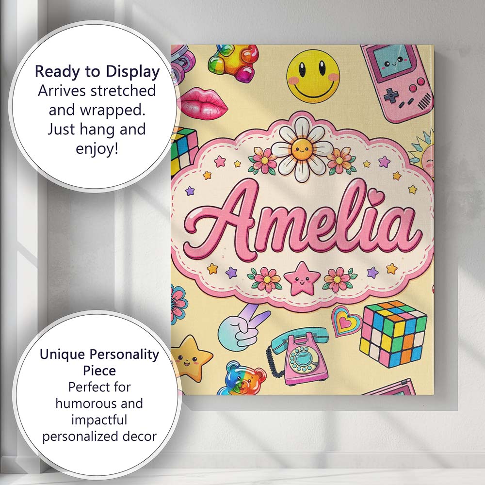 Personalised Name Gummy Bear Rainbow Roller Custom  Bespoke Interior Contemporary Canvas Wall Art Print Decor Picture Ready to Hang