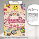 Gummy Bear Rainbow Roller Skate Lightning Yellow Background  Personalised Custom Name Super Soft Fleece Blanket Bed Sofa Throw