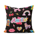 Custom Name Gummy Bear Rainbow Roller Skate Lightning Background Square Filled Cushion Throw Pillow Sofa Bed Home Decor Zip Washable UK Made