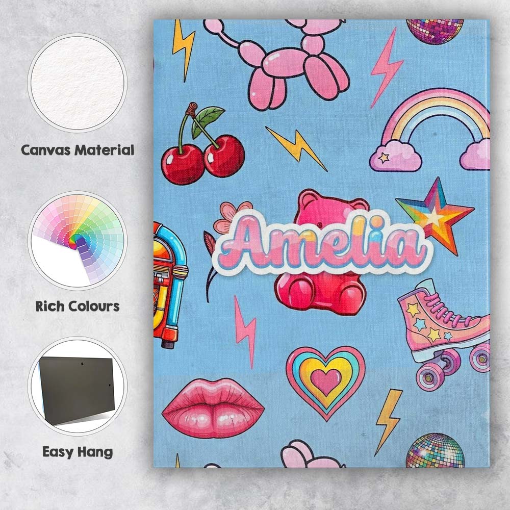 Personalised Name Gummy Bear Rainbow Roller Custom  Bespoke Interior Contemporary Canvas Wall Art Print Decor Picture Ready to Hang