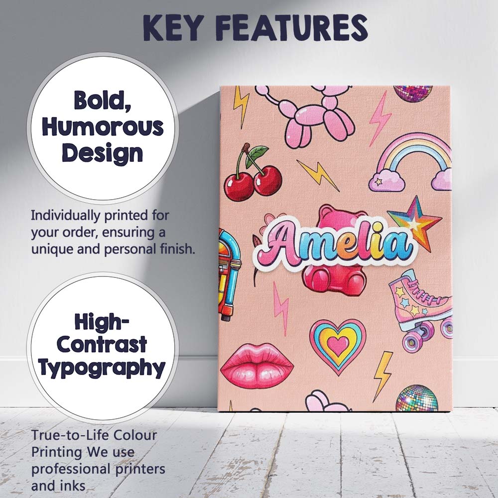 Personalised Name Gummy Bear Rainbow Roller Custom  Bespoke Interior Contemporary Canvas Wall Art Print Decor Picture Ready to Hang