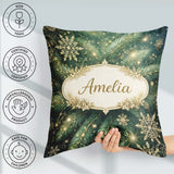 Custom Name Festive Green Pine and Snowflake Decorative Seamless Square Filled Cushion Throw Pillow Sofa Bed Home Decor Zip Washable UK Made