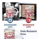 Personalized Custom Name Gummy Bear Rainbow Roller Skate Lightning Beige Background Seamless 11oz Ceramic Coffee Tea Mug White Large Handle