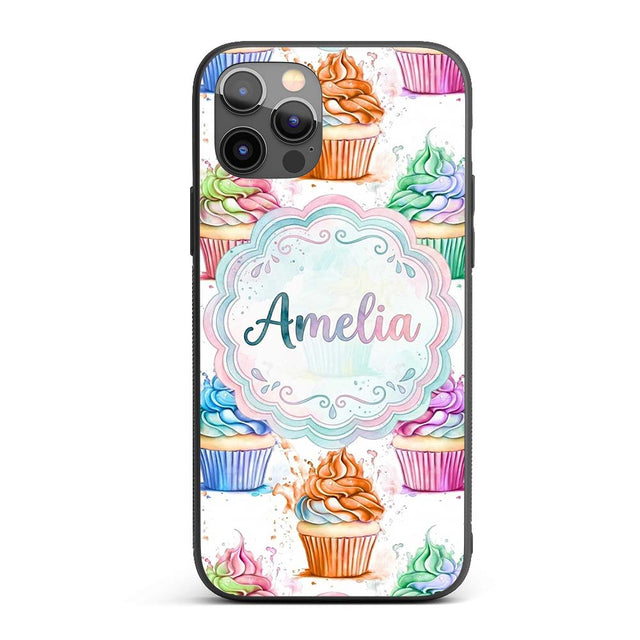 Watercolor Cupcake Sweet Dessert Splash Seamless Custom Name Protective Phone Case Mobile Cover Durable Everyday Smartphone Shock Resistant