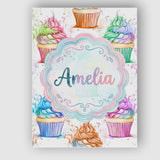 Personalised Name Watercolor Cupcake Sweet Custom  Unique Gift Idea Elegant Feature Canvas Wall Art Print Decor Picture Ready to Hang