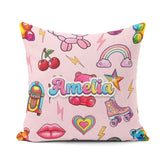 Custom Name Kawaii Gummy Bear Cherry Rainbow Roller Skate Pink Square Filled Cushion Throw Pillow Sofa Bed Home Decor Zip Washable UK Made