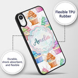 Watercolor Cupcake Sweet Dessert Splash Seamless Custom Name Protective Phone Case Mobile Cover Durable Everyday Smartphone Shock Resistant