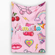 Gummy Bear Cherry Rainbow Roller Skate Light Pink Background  Personalised Custom Name Super Soft Fleece Blanket Bed Sofa Throw