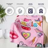 Gummy Bear Cherry Rainbow Roller Skate Light Pink Background  Personalised Custom Name Super Soft Fleece Blanket Bed Sofa Throw
