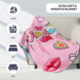 Gummy Bear Cherry Rainbow Roller Skate Light Pink Background  Personalised Custom Name Super Soft Fleece Blanket Bed Sofa Throw