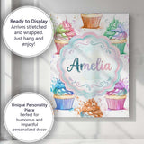 Personalised Name Watercolor Cupcake Sweet Custom  Unique Gift Idea Elegant Feature Canvas Wall Art Print Decor Picture Ready to Hang