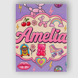 Personalised Name Cute Kawaii Gummy Bear Custom  Unique Gift Idea Elegant Feature Canvas Wall Art Print Decor Picture Ready to Hang