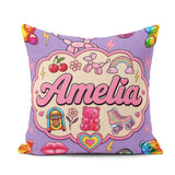 Custom Name Kawaii Gummy Bear Cherry Rainbow Roller Skate Purple Square Filled Cushion Throw Pillow Sofa Bed Home Decor Zip Washable UK Made