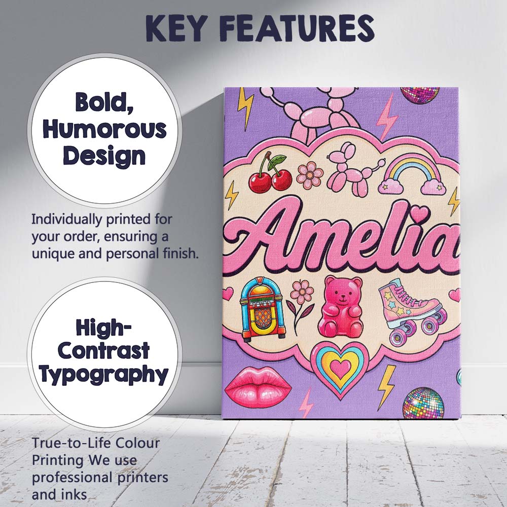 Personalised Name Cute Kawaii Gummy Bear Custom  Unique Gift Idea Elegant Feature Canvas Wall Art Print Decor Picture Ready to Hang
