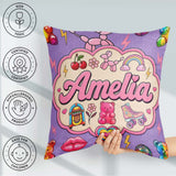 Custom Name Kawaii Gummy Bear Cherry Rainbow Roller Skate Purple Square Filled Cushion Throw Pillow Sofa Bed Home Decor Zip Washable UK Made