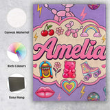 Personalised Name Cute Kawaii Gummy Bear Custom  Unique Gift Idea Elegant Feature Canvas Wall Art Print Decor Picture Ready to Hang
