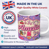 Personalized Custom Name Cute Kawaii Gummy Bear Cherry Rainbow Roller Skate Purple 11oz Ceramic Coffee Tea Mug White Large Handle