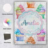 Personalised Name Watercolor Cupcake Sweet Custom  Unique Gift Idea Elegant Feature Canvas Wall Art Print Decor Picture Ready to Hang