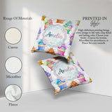 Custom Name Cupcake Sweet Dessert Splash Seamless Pattern Lovely Square Filled Cushion Throw Pillow Sofa Bed Home Decor Zip Washable UK Made