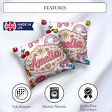 Custom Name Kawaii Gummy Bear Cherry Rainbow Roller Skate Grey Square Filled Cushion Throw Pillow Sofa Bed Home Decor Zip Washable UK Made