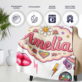 Cute Kawaii Gummy Bear Cherry Rainbow Roller Skate Grey Background  Personalised Custom Name Super Soft Fleece Blanket Bed Sofa Throw