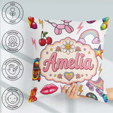Custom Name Kawaii Gummy Bear Cherry Rainbow Roller Skate Grey Square Filled Cushion Throw Pillow Sofa Bed Home Decor Zip Washable UK Made