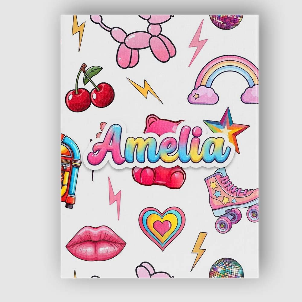 Personalised Name Cute Kawaii Gummy Bear Custom  Unique Gift Idea Elegant Feature Canvas Wall Art Print Decor Picture Ready to Hang