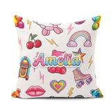 Custom Name Kawaii Gummy Bear Cherry Rainbow Roller Skate White Square Filled Cushion Throw Pillow Sofa Bed Home Decor Zip Washable UK Made