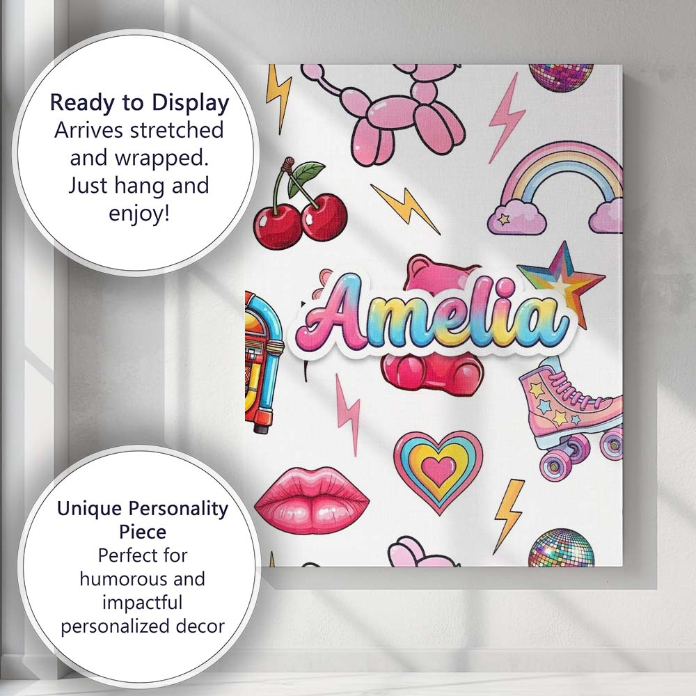 Personalised Name Cute Kawaii Gummy Bear Custom  Unique Gift Idea Elegant Feature Canvas Wall Art Print Decor Picture Ready to Hang