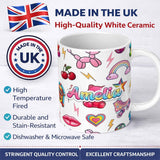 Personalized Custom Name Cute Kawaii Gummy Bear Cherry Rainbow Roller Skate White Background 11oz Ceramic Coffee Tea Mug White Large Handle