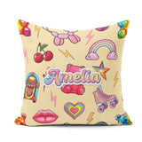Custom Name Kawaii Gummy Bear Cherry Rainbow Roller Skate Beige Square Filled Cushion Throw Pillow Sofa Bed Home Decor Zip Washable UK Made