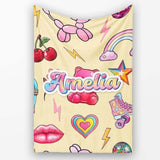 Cute Kawaii Gummy Bear Cherry Rainbow Roller Skate Beige Background  Personalised Custom Name Super Soft Fleece Blanket Bed Sofa Throw