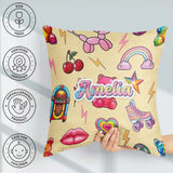 Custom Name Kawaii Gummy Bear Cherry Rainbow Roller Skate Beige Square Filled Cushion Throw Pillow Sofa Bed Home Decor Zip Washable UK Made