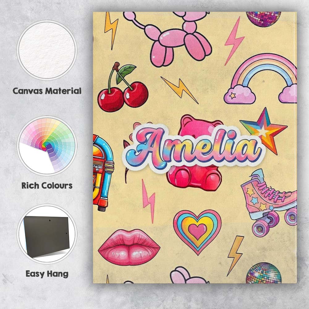 Personalised Name Cute Kawaii Gummy Bear Custom  Unique Gift Idea Elegant Feature Canvas Wall Art Print Decor Picture Ready to Hang