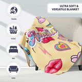 Cute Kawaii Gummy Bear Cherry Rainbow Roller Skate Beige Background  Personalised Custom Name Super Soft Fleece Blanket Bed Sofa Throw