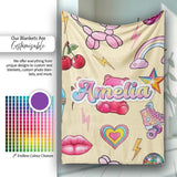Cute Kawaii Gummy Bear Cherry Rainbow Roller Skate Beige Background  Personalised Custom Name Super Soft Fleece Blanket Bed Sofa Throw