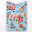 Hippie Vans Camera Guitar Floral Blue Background Seamless Custom  Personalised Custom Name Super Soft Fleece Blanket Bed Sofa Throw