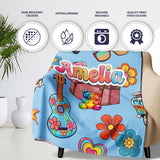Hippie Vans Camera Guitar Floral Blue Background Seamless Custom  Personalised Custom Name Super Soft Fleece Blanket Bed Sofa Throw