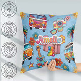 Custom Name Hippie Vans Camera Guitar Floral Background Seamless Square Filled Cushion Throw Pillow Sofa Bed Home Decor Zip Washable UK Made