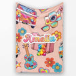 Hippie Vans Camera Guitar Floral Peach Background Seamless Name Cute  Personalised Custom Name Super Soft Fleece Blanket Bed Sofa Throw