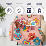 Hippie Vans Camera Guitar Floral Peach Background Seamless Name Cute  Personalised Custom Name Super Soft Fleece Blanket Bed Sofa Throw