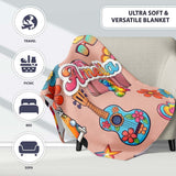 Hippie Vans Camera Guitar Floral Peach Background Seamless Name Cute  Personalised Custom Name Super Soft Fleece Blanket Bed Sofa Throw